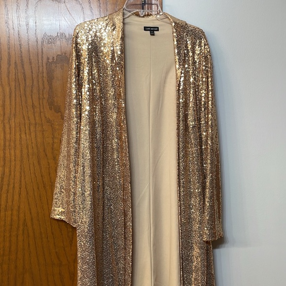 LANE BRYANT UEC Women’s Size 14/16 Gold Sequin Duster Holiday Festive Sparkly - Picture 9 of 15